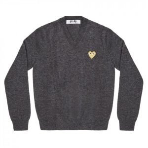 Play-Gold-Heart-V-Neck-Sweater-Gray