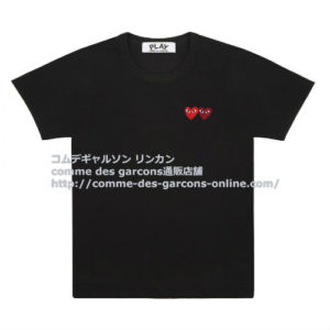 プレイ コムデギャルソン ワンポイントWハート 半袖Tシャツ-黒-ユニ 