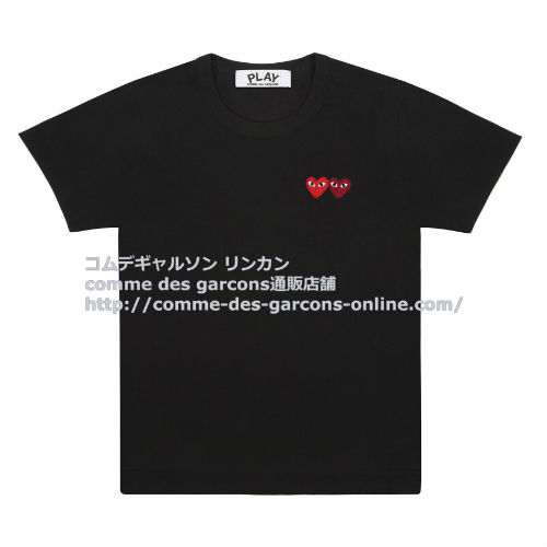 プレイ コムデギャルソン ワンポイントWハート 半袖Tシャツ-黒-ユニセックス