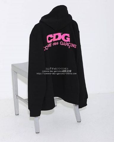 コムデギャルソンCDG フーディー・パーカー蛍光ロゴ（フロントジップ