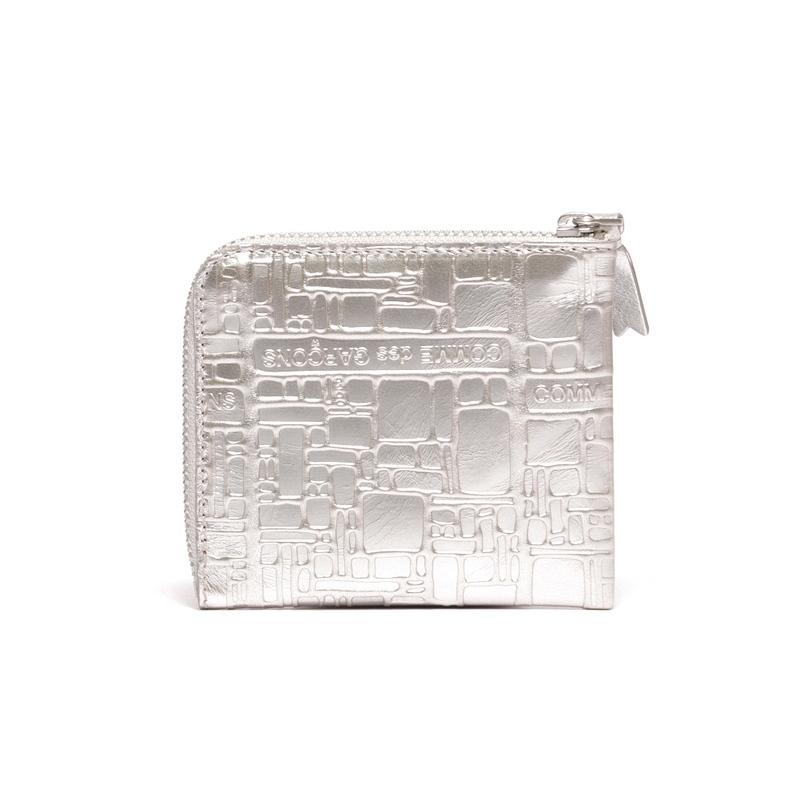 コムデギャルソン ウォレット SA3100EG L字型ミニ財布・小銭入れ・コインケース（銀・シルバー）エンボス柄