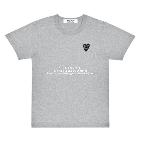 プレイ コムデギャルソン 2020AW Tシャツ 重なるダブル黒ハートワッペン-グレー-