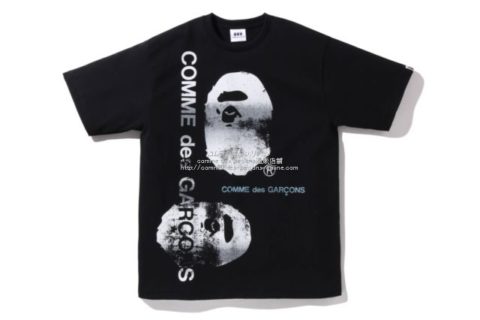 コムデギャルソン大阪 × エイプ限定Tシャツ-黒-Wロゴ・ムラ手刷りプリント-