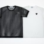 プレイ コムデギャルソン 黒ハート 大メッシュTシャツ-白-