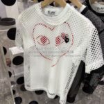 プレイ コムデギャルソン 黒ハート 大メッシュTシャツ-白-