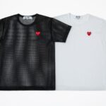 プレイ コムデギャルソン 赤ハート メッシュTシャツ-白-