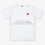 プレイ コムデギャルソン 赤ハート メッシュTシャツ-白-