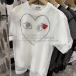 プレイ コムデギャルソン 赤ハート メッシュTシャツ-白-