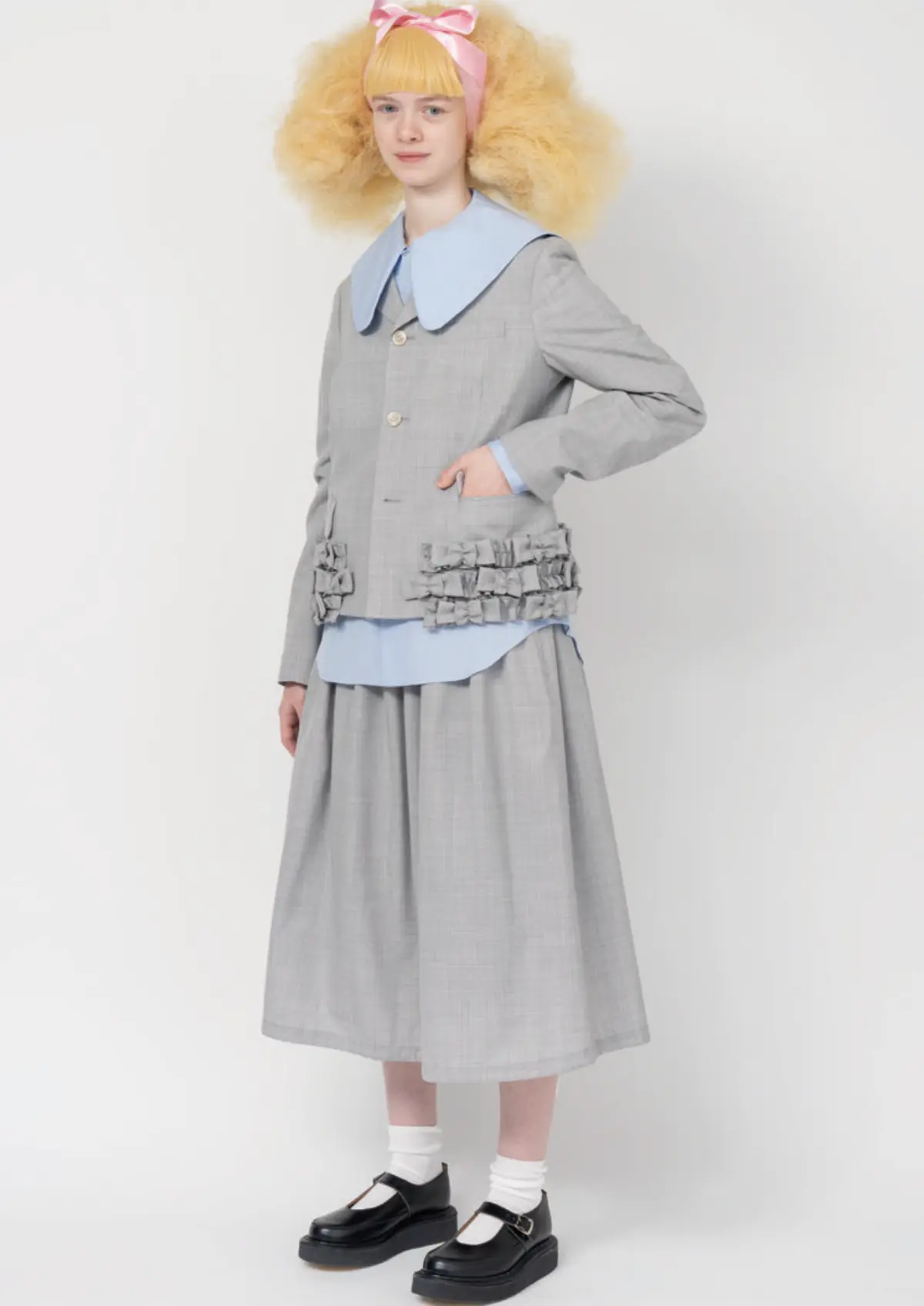 コムデギャルソンガール フリル付 グレー テーラードジャケット--26SS