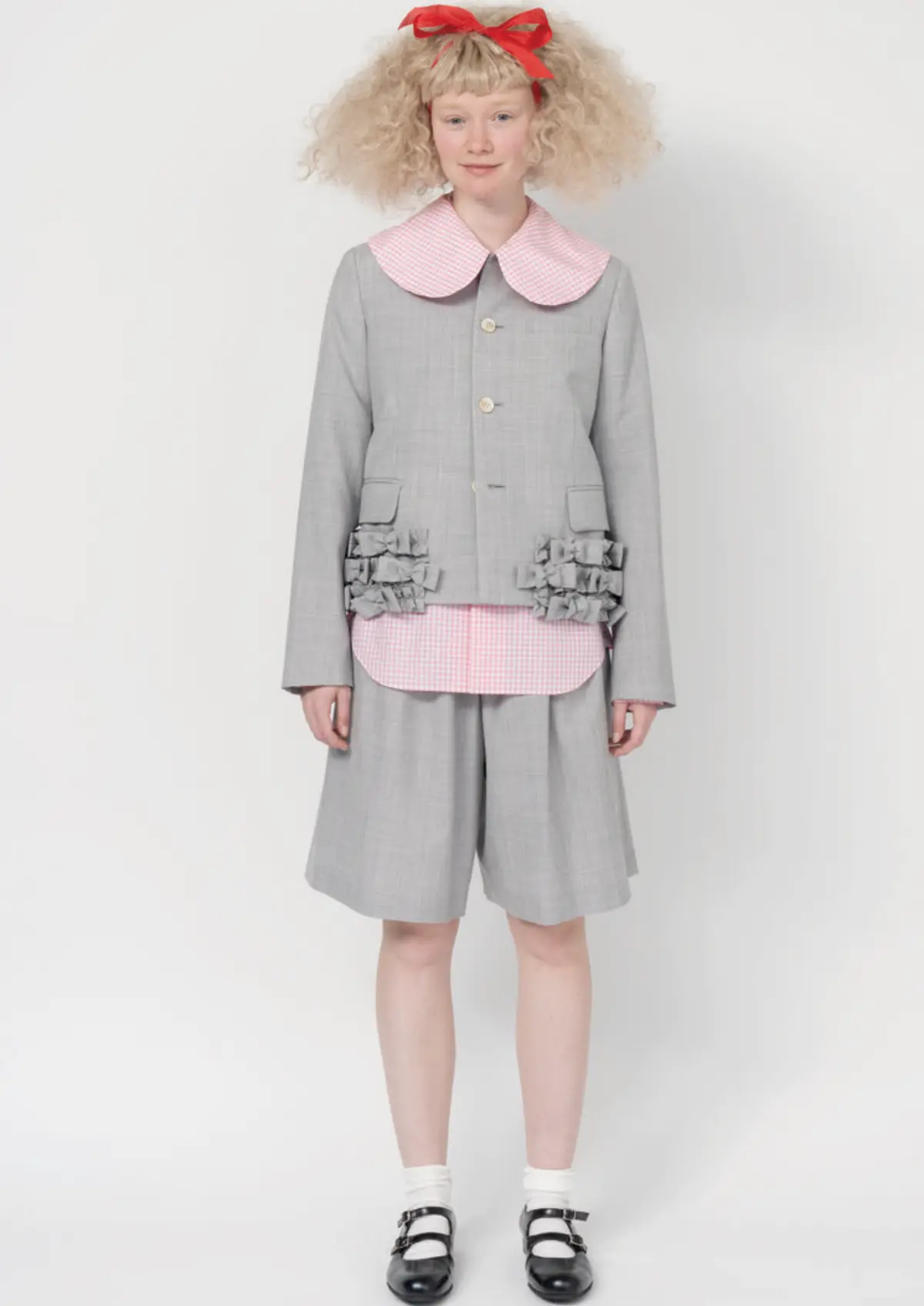 コムデギャルソンガール フリル付 グレー 丸襟ジャケット-26SS