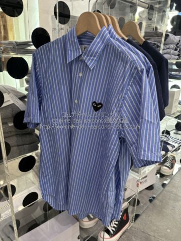 プレイ コムデギャルソン半袖シャツ 黒ハート・ブルー・ストライプ