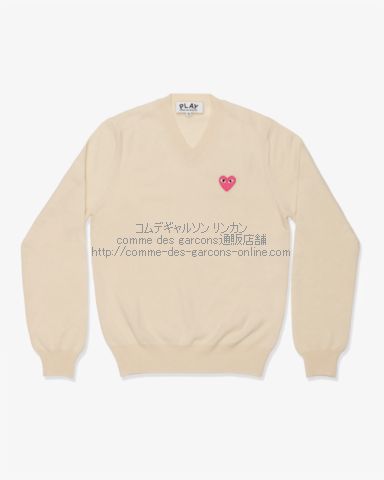 プレイ コムデギャルソン ピンクハート Vネック ニット・セーター ナチュラル
