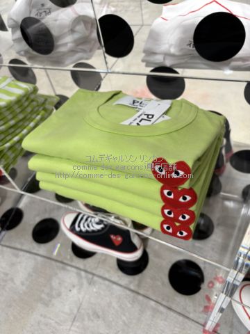 プレイ コムデギャルソン 赤ハート 半袖Tシャツ-グリーン-ユニセックス