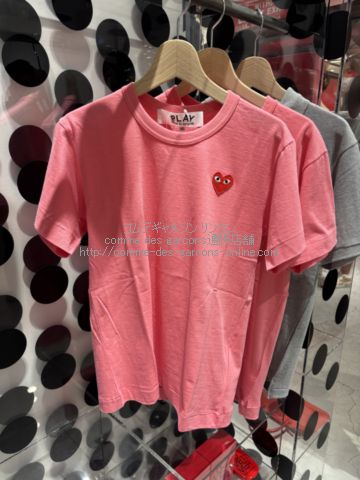 プレイ コムデギャルソン 赤ハート 半袖Tシャツ-ピンク-ユニセックス